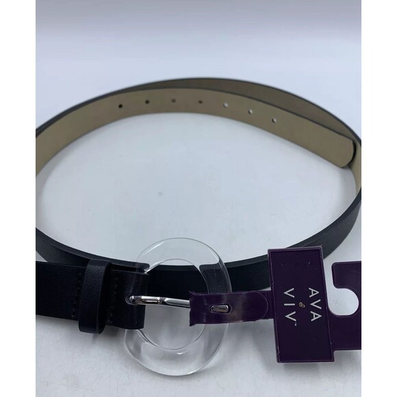 Ava & Viv Womens 3X Belt Black Faux Leather Round Translucent Buckle Classic NEW - Picture 2 of 9
